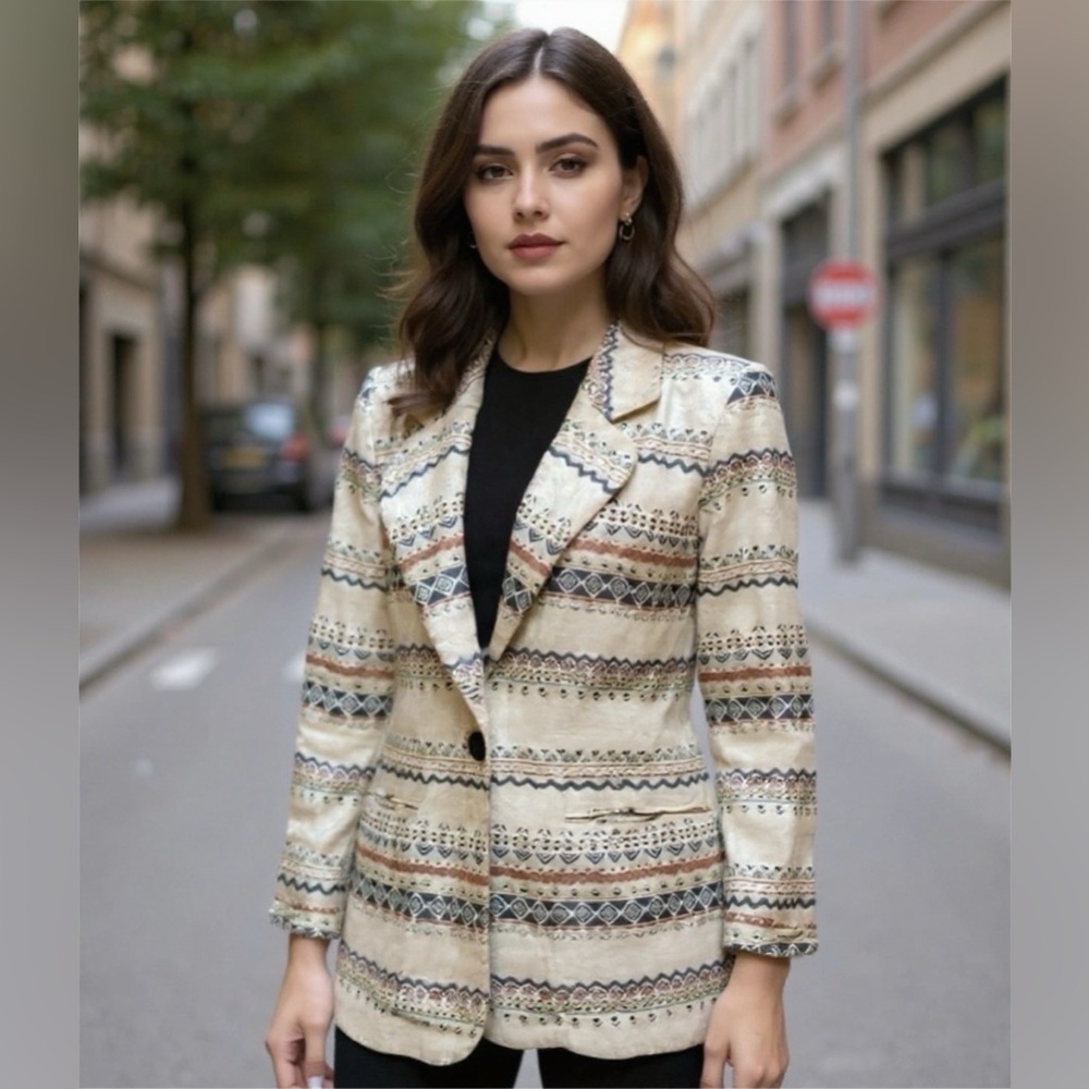 Vintage 90’s Willow Ridge Flax Cream Southwest Style Print Blazer